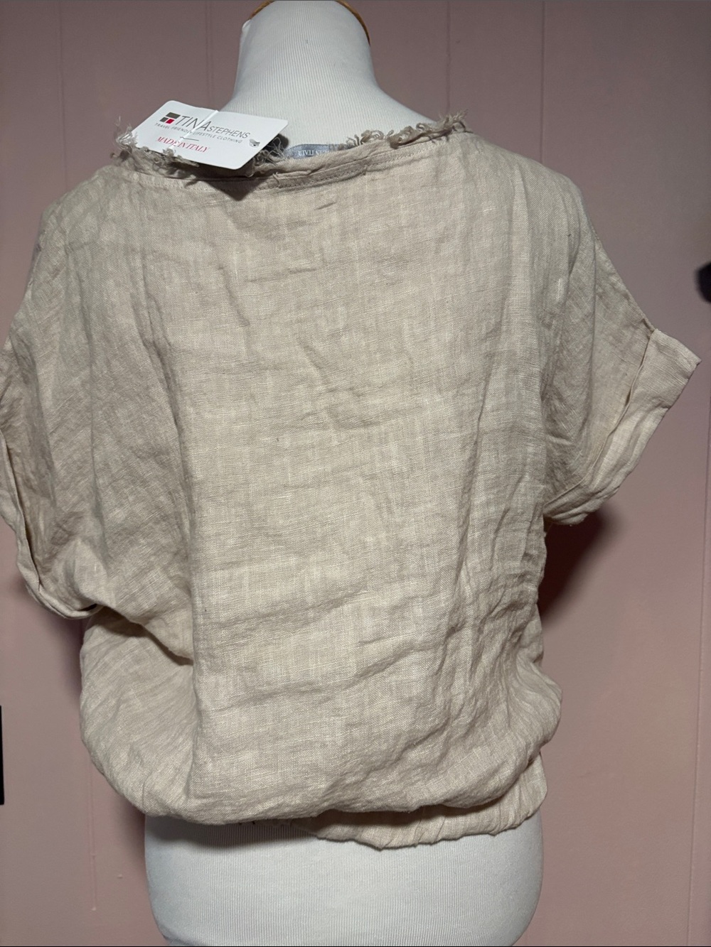 Relaxed Beige Linen Short Sleeve Tunic - Picture 2 of 6
